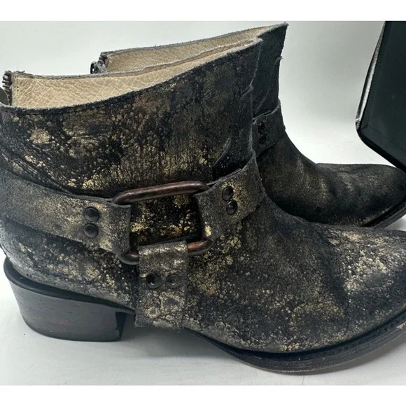 Freebird By Steven Phlow Ankle Boots-black & Gold Metallic W/Harness Women 10 - Picture 3 of 7